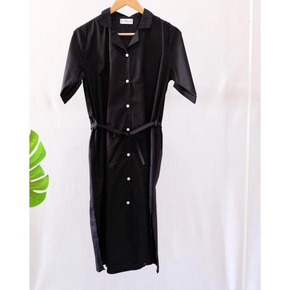 DRESS BUSUI BUMIL FRIENDLY CASUAL PREMIUM DRESS POLOS MIDI DRESS - Hitam