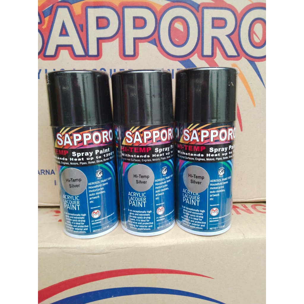 saporo acrylic lacquer paint pilok pilox cat spray sapporo 150ml hi temp silver tahan panas silver pilok knalpot pilok anti panas 150ml