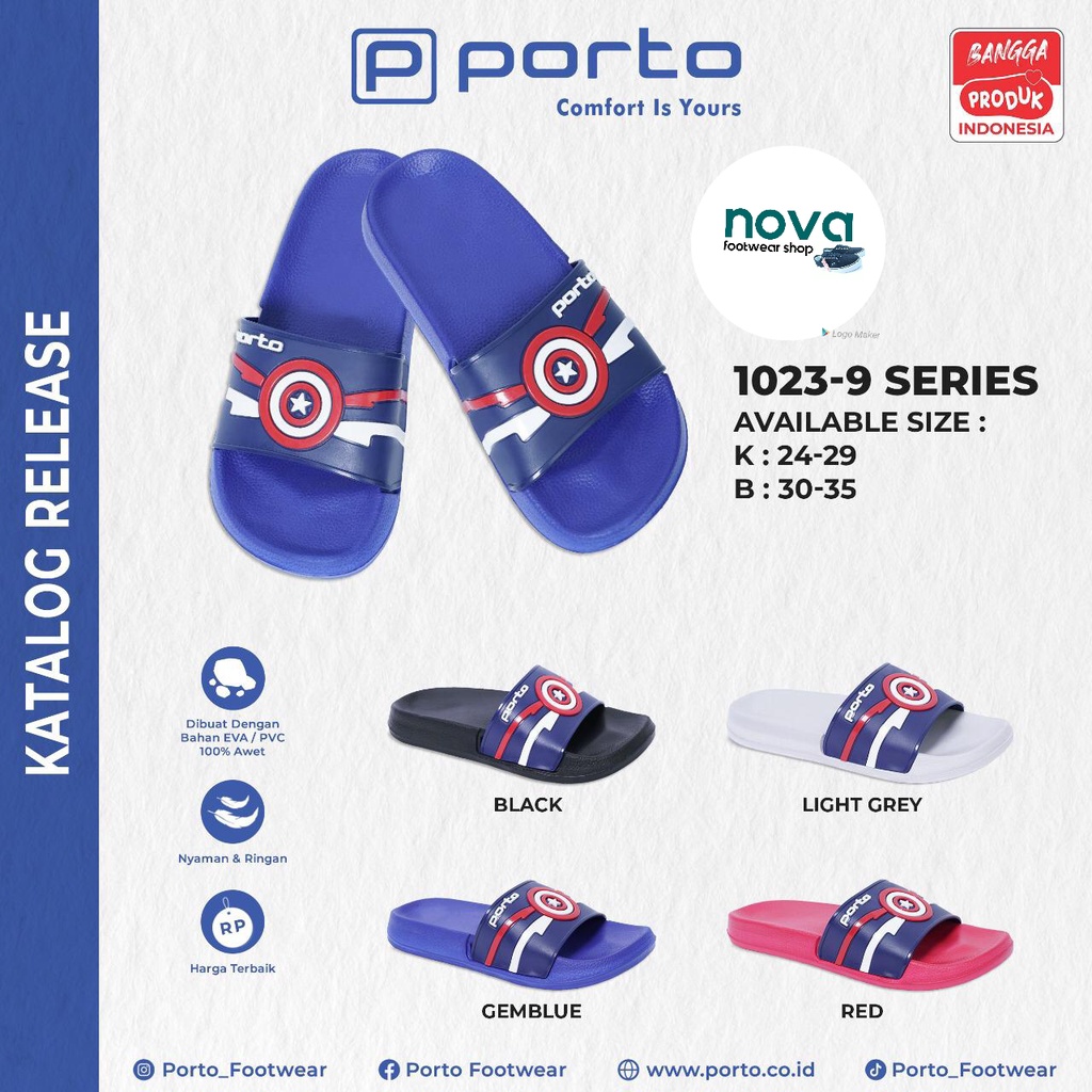 Sandal Slop Porto Captain America 1023-9 Size Kecil 24-29