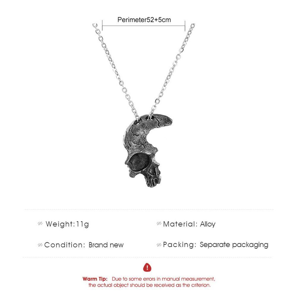 Agustinina Kalung Tengkorak Kreatif Minoritas Rantai Setengah Wajah Tengkorak Liontin Alloy Boho Perhiasan Pria Leher Rantai