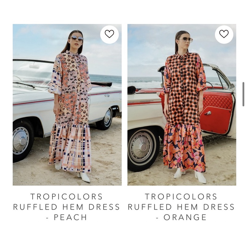 Tropicolors Ruffled Hem Dress Orange peach Benang jarum benangjarum XS S M L XL XXL buttonscarves na