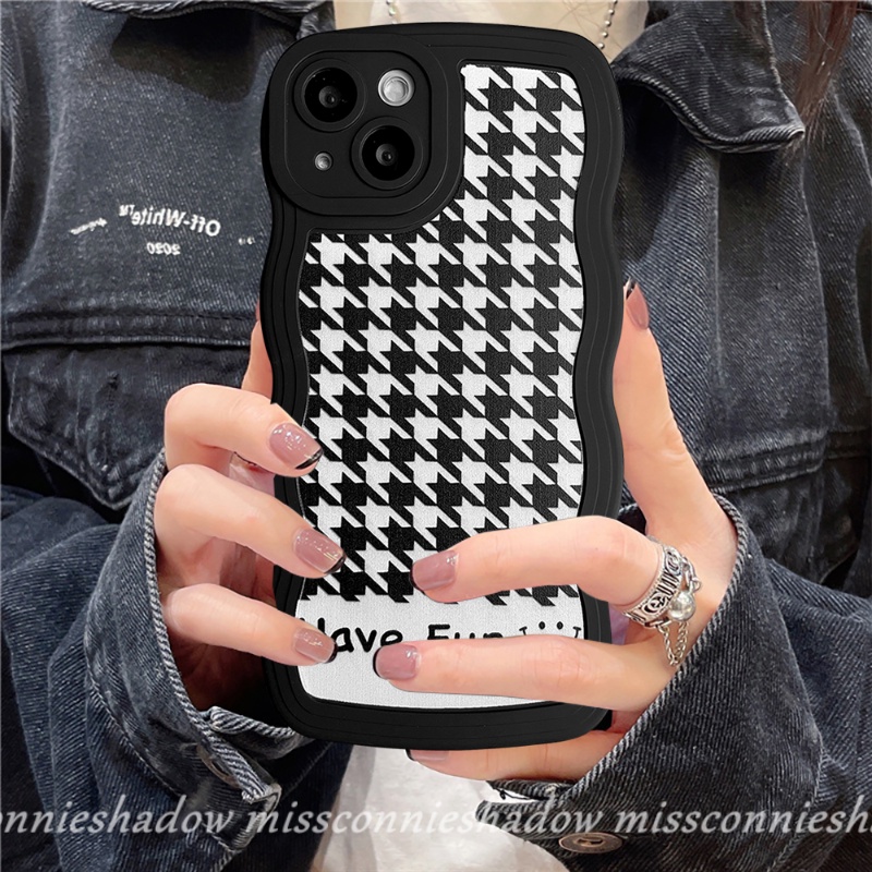 Redmi 10A 10 9A 10C A1 A1+ 9T 9 9C NFC Redmi Note8 Note10 Note11s Note10s Note10 Pro Max Plus Note9 Pro Note 11 Pro+ Ins Fashion Houndstooth Pattern Black Wavy Edge Soft Case Cover