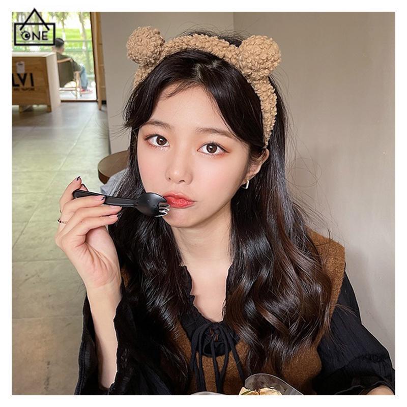 COD❤️Bando Karakter Telinga Beruang Bear Lucu Headband Bandan Korea Bulu Kartun Mewah Band Wanita Kecil yang Cuci Wajah Domba Wol Semua Cocok dengan Pita Rambut-A.one