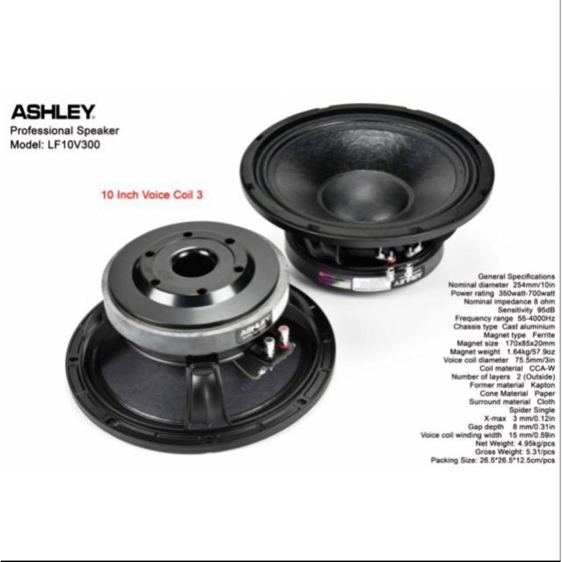 Speaker Ashley 10inch LF10V300 Ashley. ASHLEY LF10V300((COD) Speaker 10 Inch Ashley LF10V300 Voice C