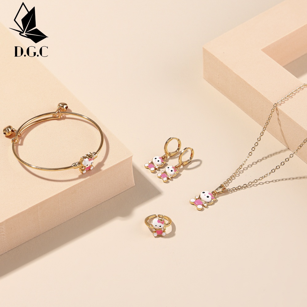 ♥D.G.C✅Titanium Set Perhiasan Gelang Anak Perempuan Kalung Fashion Anting Cincin Satu Set Aksesoris D411