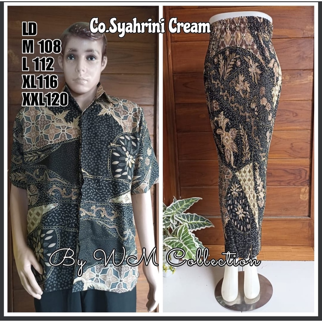 WM> Couple Batik Syahrini Cream/ Rok Plisket Syahrini Cream