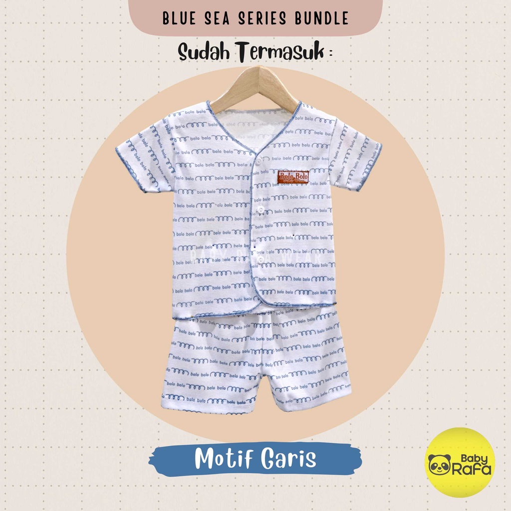 Serian Biru - 3 Stel Setelan Baju Bayi Tangan Pendek Celana Pendek Bayi Baru Lahir BLUE SEA SERIES SNI Bolo - Bolo