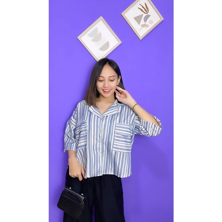 RX FASHION - MAIKO CUTE OVERSIZE BIG BUTTON SHIRT / KEMEJA SALUR OVERSIZE POCKET