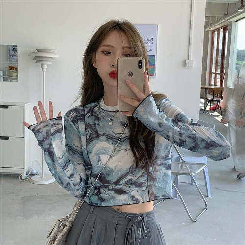 BV.ID BJ982 Baju Crop Top Vintage Trend Abstak OOTD Baju Kemeja Korea Fashion Kekinian