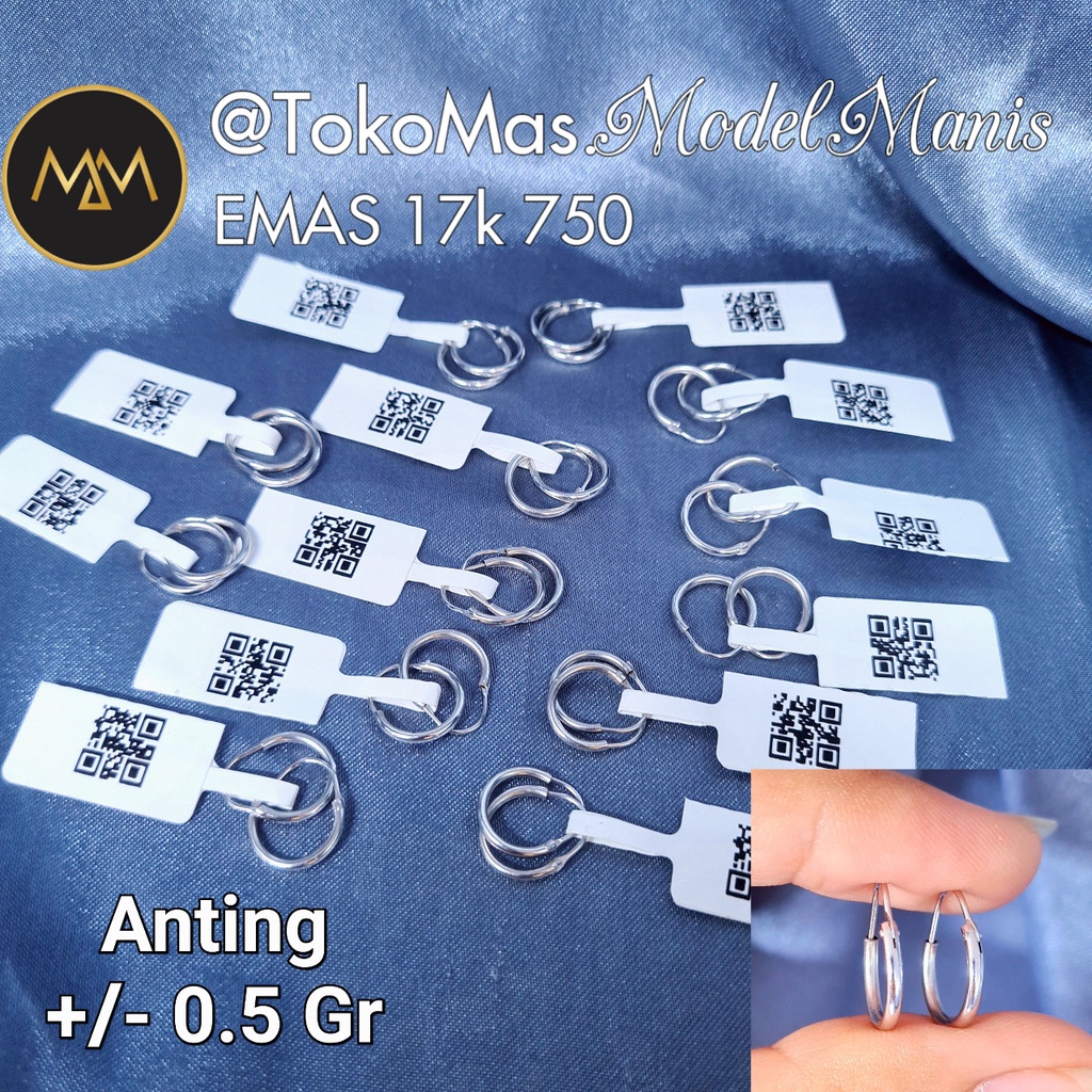Anting bayi ring polos emas putih 750 kadar 17k