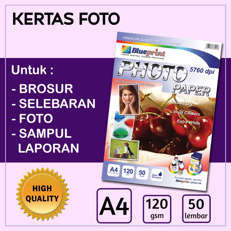 

Kertas Foto Tipis Brosur A4 Glossy BLUEPRINT A4 120 gsm isi 50 Lembar