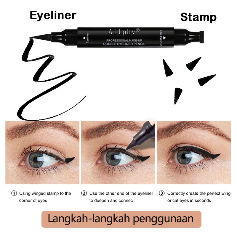 Allphv Eyeliner Stamp 2in1 Waterproof Eyeliner Professional Eye Makeup Black Anti Air Tahan Lama Kosmetik Mata