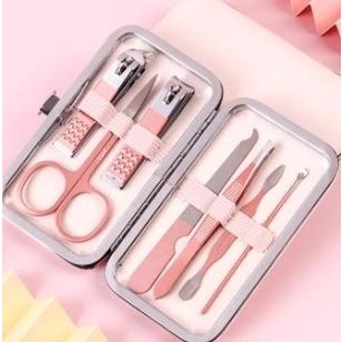 Pemotong kuku gunting kuku pedicure 1 set pink 7 pcs CTG 011