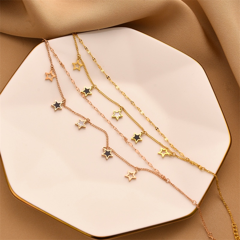 56610 - Gelang tangan dua layer bintang star titanium import anti karat