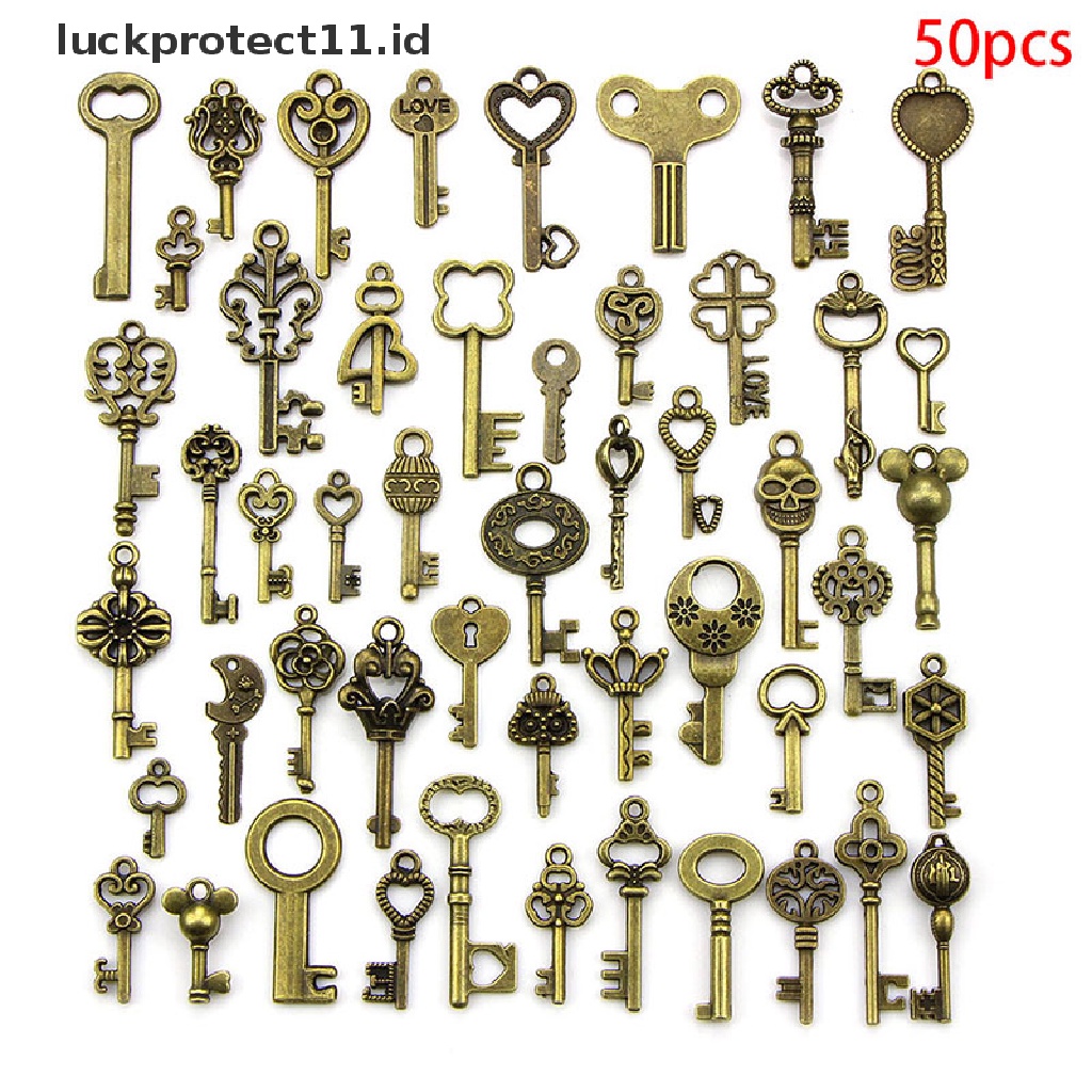 50 Pcs Liontin Kunci Campur Gaya Vintage Steampunk Bahan Perunggu Untuk Perhiasan