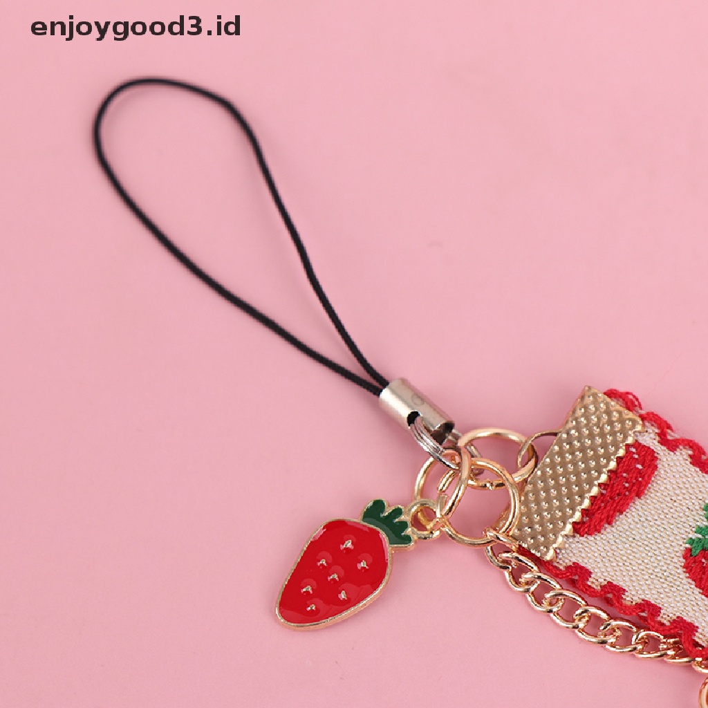 1 Pc Tali Lanyard Dengan Liontin Kue Strawberry Untuk Dekorasi Ponsel