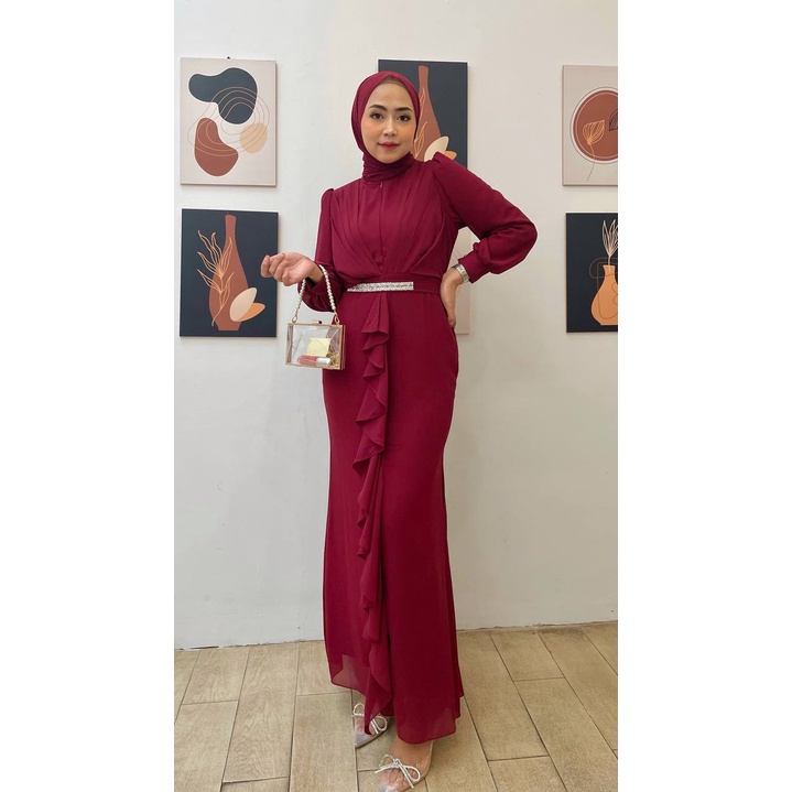 Siena Long Dress Ceruti Baju Kondangan Gratis Ikat Pinggang Swaroski Gamis Pesta Busui Friendly Gaun Prewedding Seragam Bridesmaid