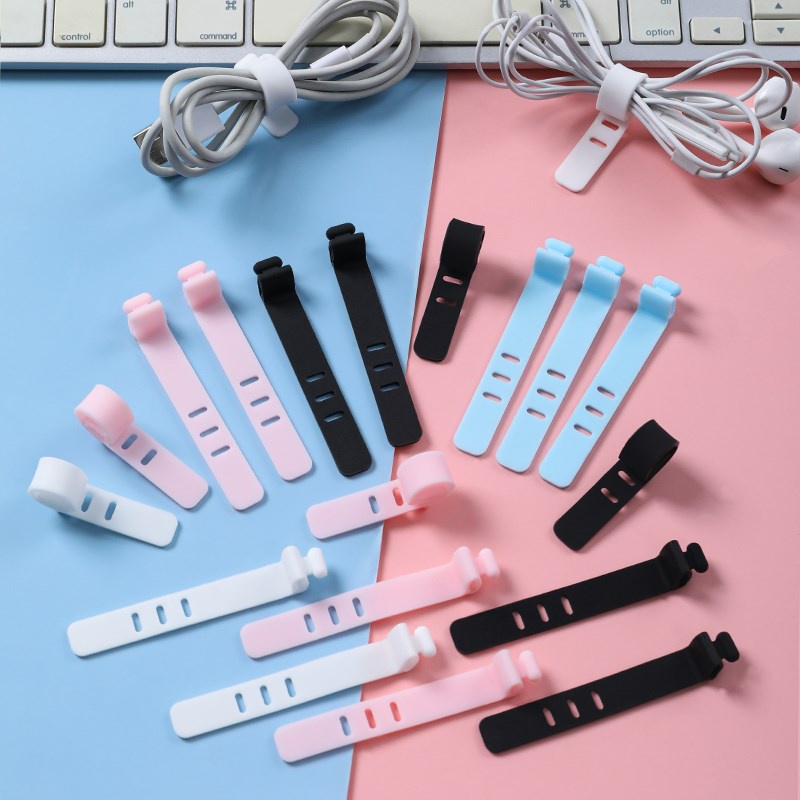 1pc Klip Pengikat Kabel Data / Charger / Earphone Bahan Silikon Lembut Anti Hilang Warna Acak