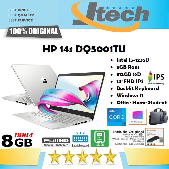 HP 14s DQ5001TU - i5-1235U - 8GB - 512GB - BACKLIT  - IRIS XE - 14&quot;FHD IPS - W11 - OFFICE HOME STUDENT