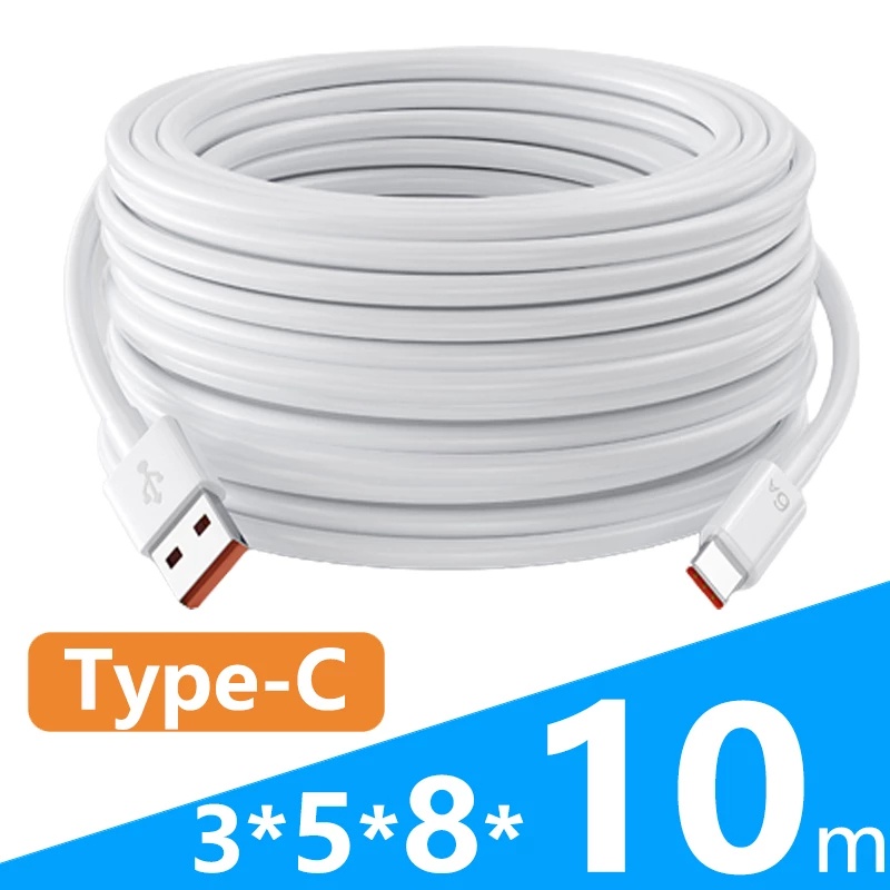 Kabel Data / Charger USB Tipe C Panjang 2.8 / 5 / 8 / 10m Bahan PVC Tebal