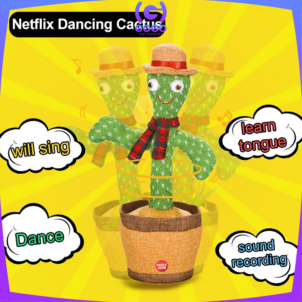 GOGO-M179 Mainan Kaktus Bergoyang Dancing Cactus Boneka Kaktus Goyang dan Bicara Kaktus Joget Ngomong