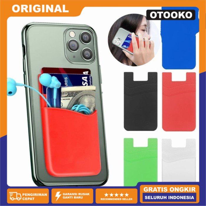 Dompet Kartu Smartphone Slot Sticky Card Phone Holder HP Tempel ATM - Merah