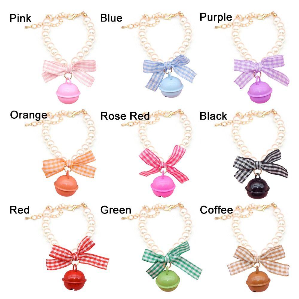 Solighter 2PCS Pet Mutiara Kerah Produk Hewan Peliharaan Lucu Adjustable Puppy Aksesoris Bow Dog Bell