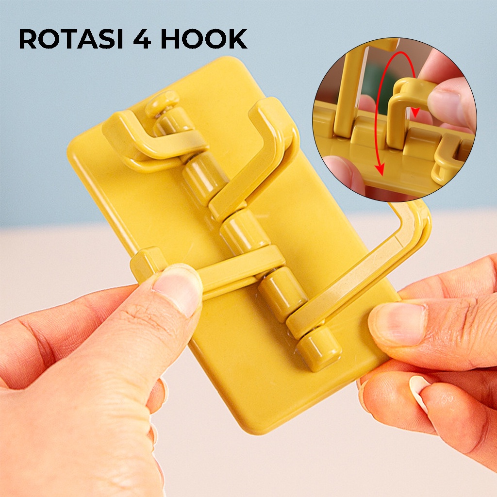 Gantungan Hook 4 Kait Putar Tempel Dinding Stand Hanger 4 IN 1 Serbaguna Cantolan Tempat Gantung Handuk Pakaian Tas Kunci Spatula Lain nya Rak gantungan Tempel Tembok Kamar Dapur Toilet Rapi Anti Slip | GROSIRXPRESS