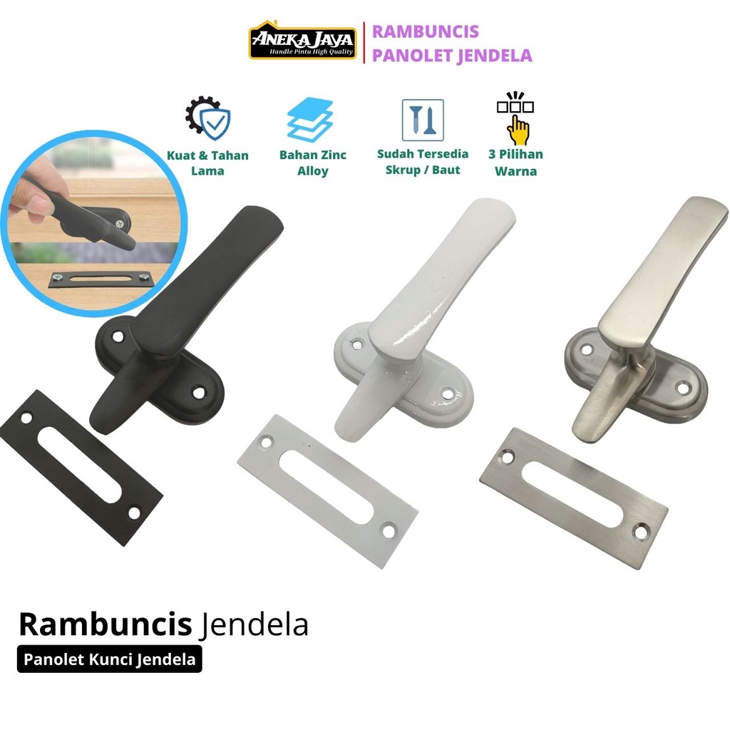 Rambuncis BESAR Slot Jendela Original Warna Hitam Putih Silver Panolet Kunci ZInc Alloy Murah