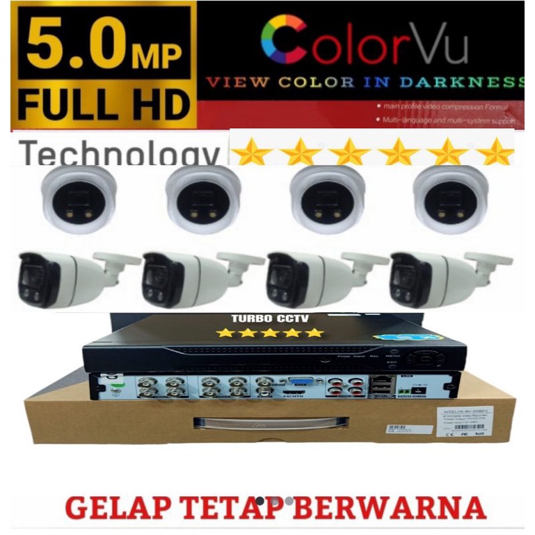 PAKET CCTV COLOR VU 8 CHANNEL 8 KAMERA LENSA 5MP 1080P IC SONY XMORE