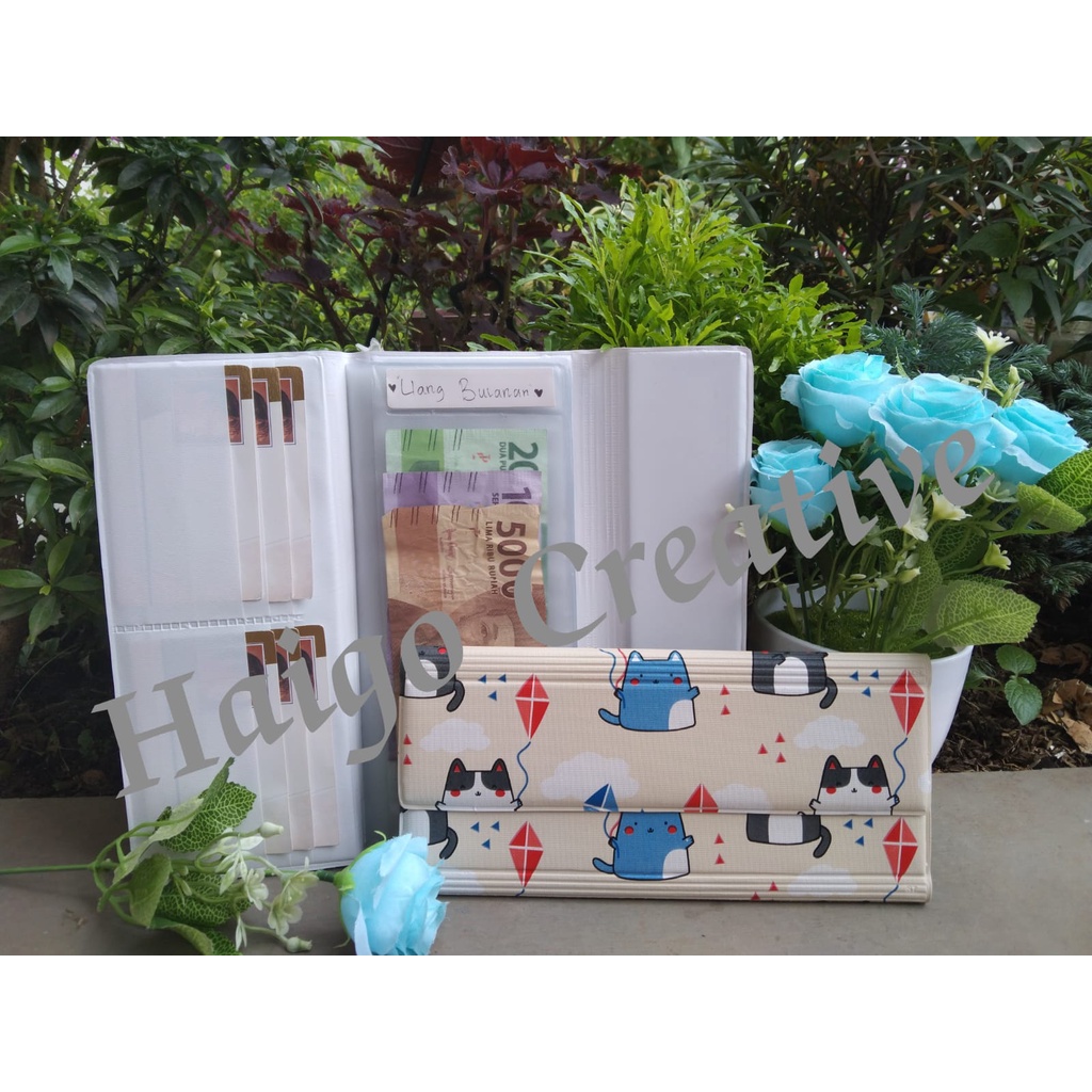 DOMPET DISIPLIN MOTIF CAT - DOMPET ORGANIZIER KEUANGAN BULANAN WANITA ada  slot kartu