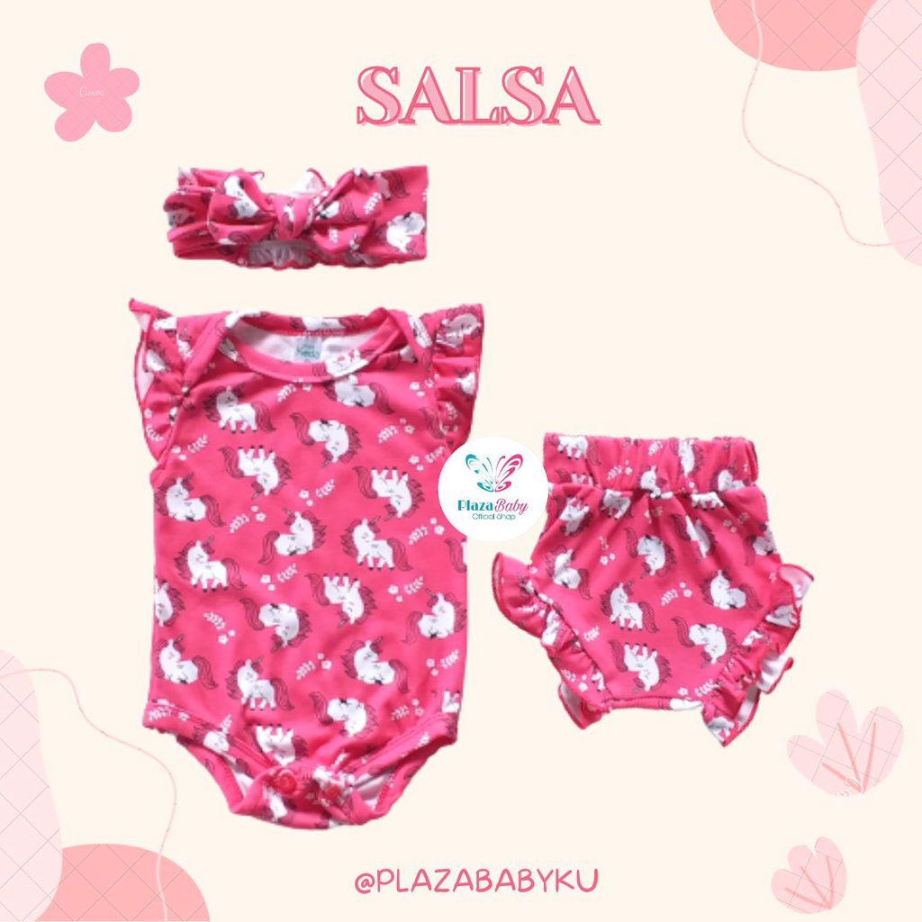 SALE 10.10 Plazababyku MX SALSA setelan bayi motif bunga yang lucu + free headband