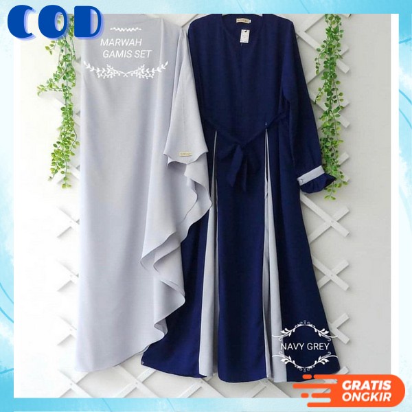 Pakaian Wanit Muslimah Bahan Tebal Baju Ghamis Syar'I Terbaru Juba 1 Set Jilbab Jubah Ibu2 Kekinian 