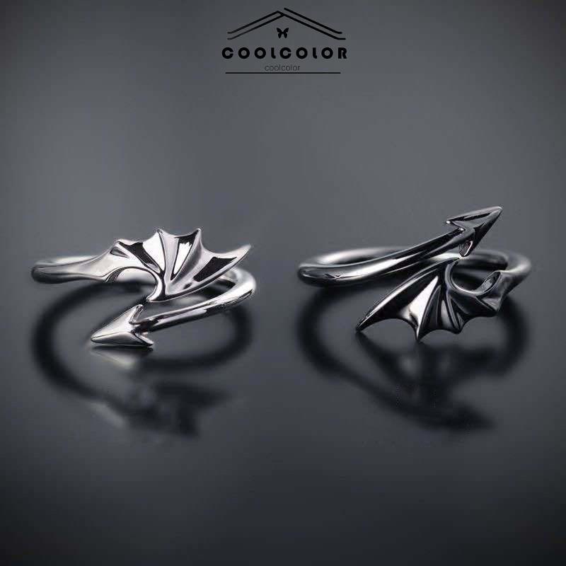 COD❤️Cincin Sayap Iblis cincin Siswa Perempuan Laki-laki Cincin Jari Terbuka Sederhana Malaikat Kreatif yang Dipersonalisasi- cl