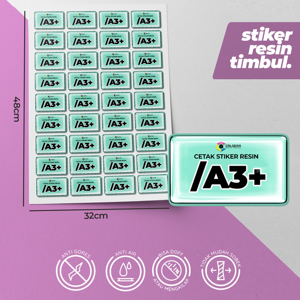 

Cetak / Print Stiker Label Resin Timbul Custom per A3+ - Custom Sticker Print - CALDERA DIGITAL PRINTING