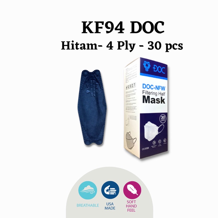 Masker DOC KF94 - 5 Ply - Isi 30 Pcs - Embos - Hitam