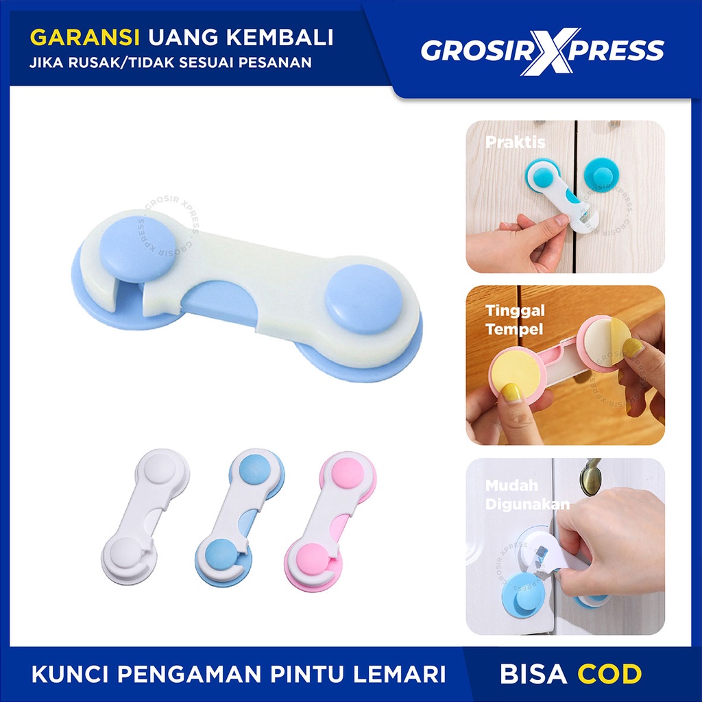 Pengaman Pintu Alat Pengunci Pengait Lemari Laci anak Kunci Perekat tempel pintu rak kulkas kabinet aman anti slip safety lock universal