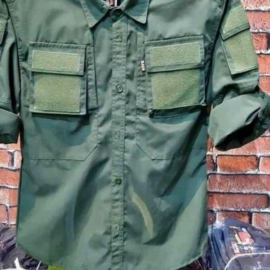 kemeja tactical army kemeja taktikal lengan panjang pria hijau army - HIJAU ARMY, M