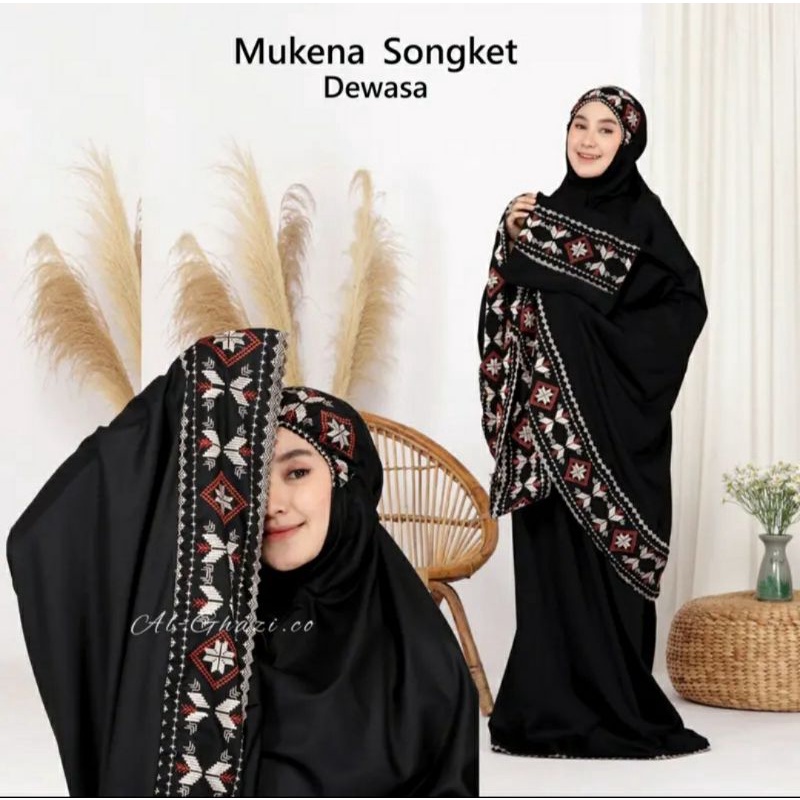 mukena dewasa songket bordir full katun renda bordir free tas