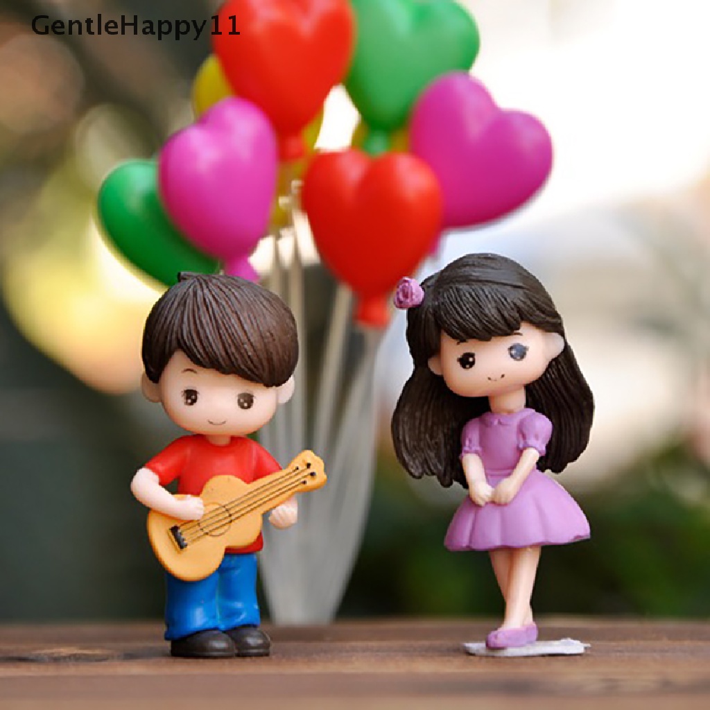 Gentlehappy 2pcs Ornamen Miniatur Kreatif Cowok Cewek Gitar Sweety Lovers Patung Pasangan id