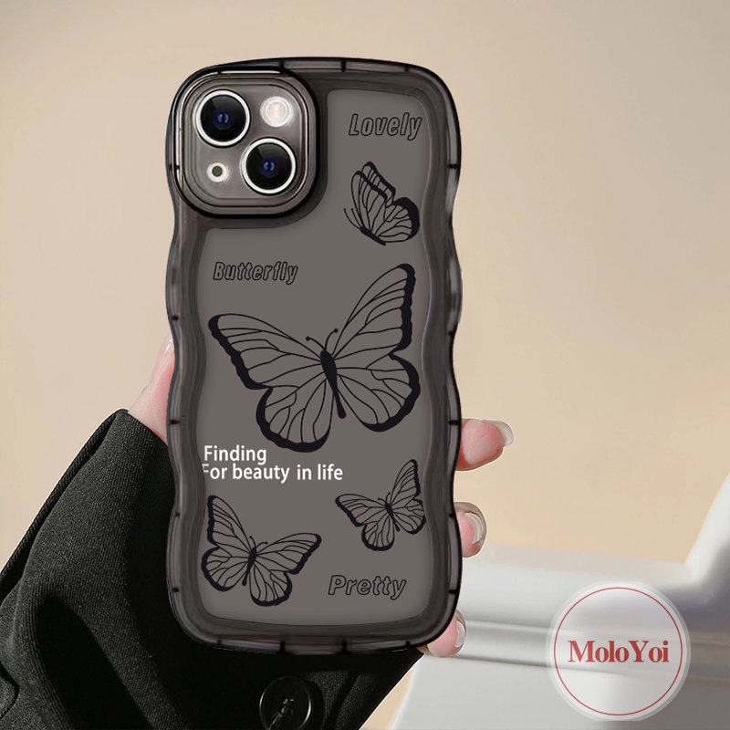 Soft Case Tpu Motif Kupu-Kupu Hitam Retro Untuk iPhone 11 7Plus 12 13 14 Pro Max XR 6s 6 8 7 14 Plus X XS Max SE 2020