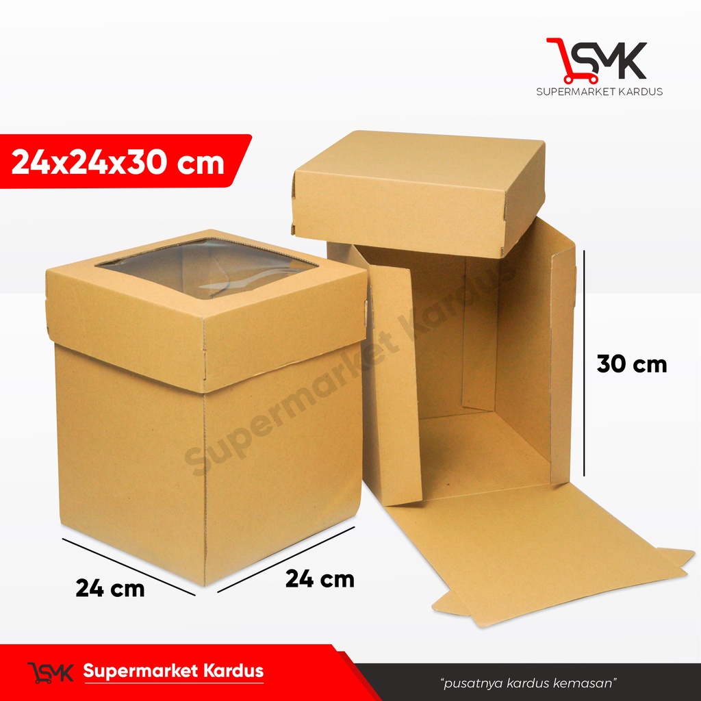 

Box 24x24x30 cm (Cinnamon 2 Top/Bot) Window Tart/Puding/Kardus/Karton/Paking/kardusbox/Hampers/Boneka