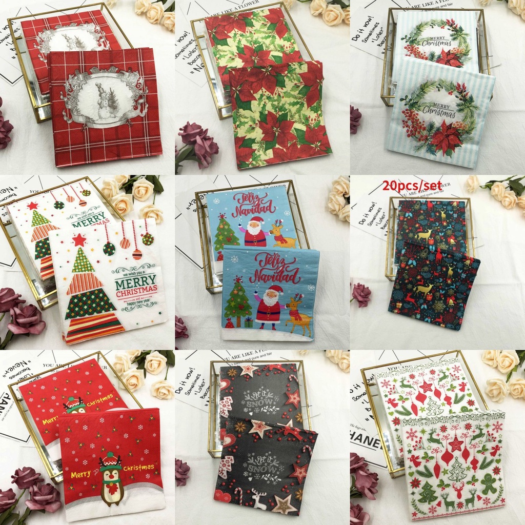 20 Sheets/Pack Christmas Theme Paper Napkin For Wedding Birthday Home Party Decoration Servilleta Supplies