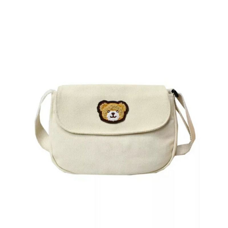 dem_sare / DS1180   Tas selempang kanvas korean mini sling bag canvas Tedy Bear Sling Bag Mini Tas Selempang Remaja