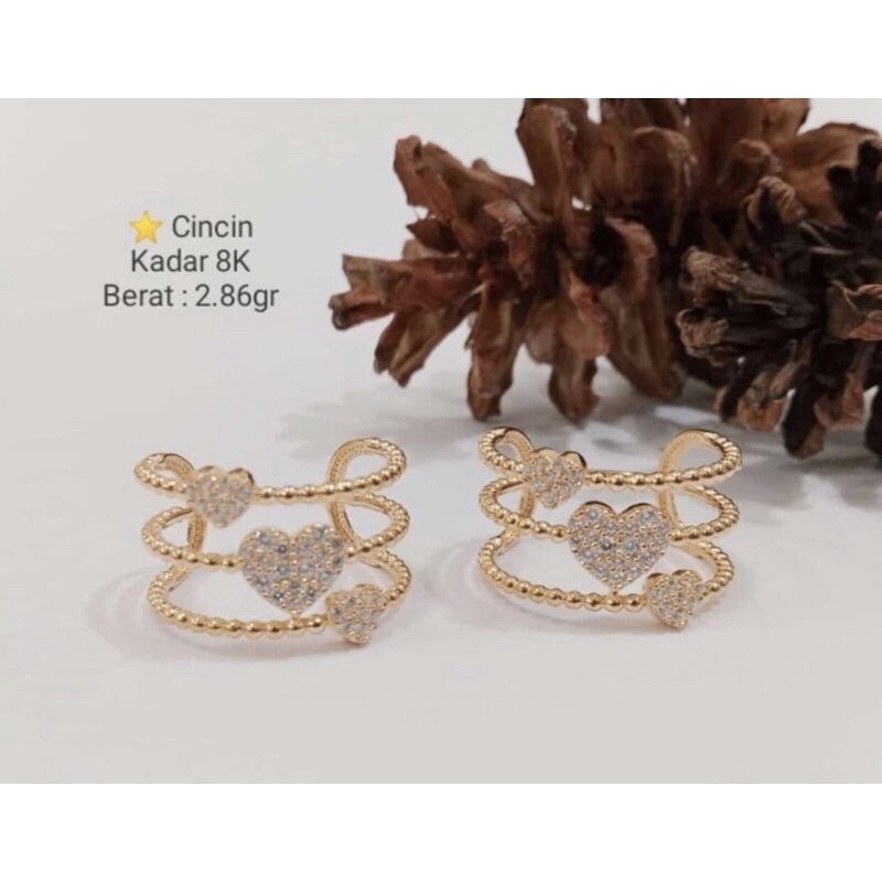 Cincin tumpuk layer love kadar 375 8karat