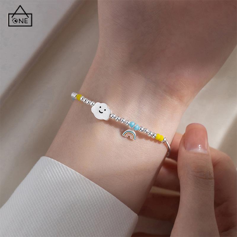 COD❤️Gelang Awan Wajah Smiley Pelangi  Gelang Manik-manik Perhiasan Gelang Tangan Siswa Perempuan-A.one