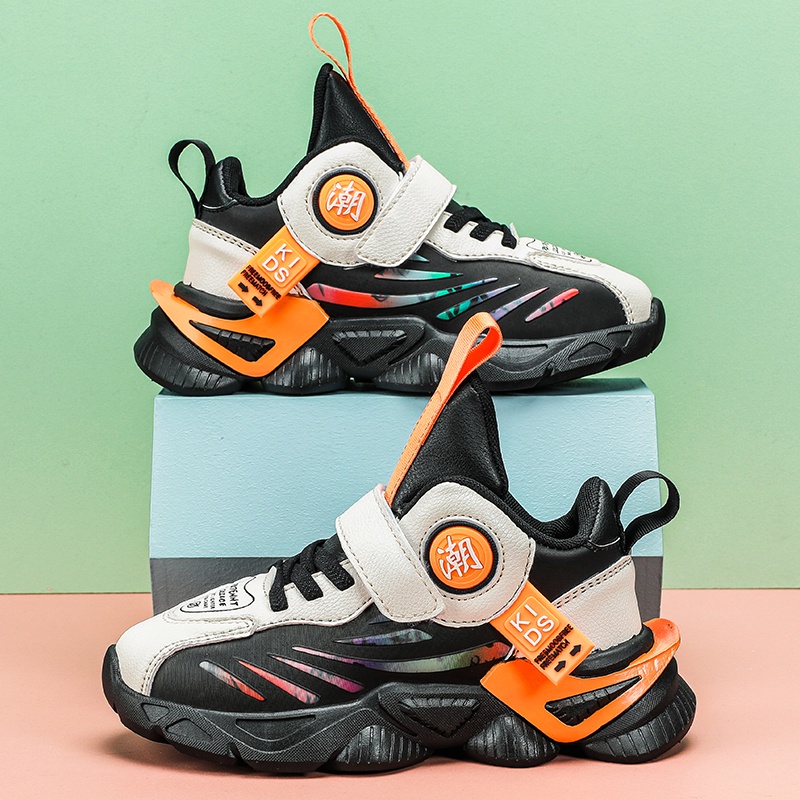 Gaya perisai mekanik Sepatu anak laki-laki  Velcro bernafas ringan berjalan elastis sneakers anak 6-12 tahun