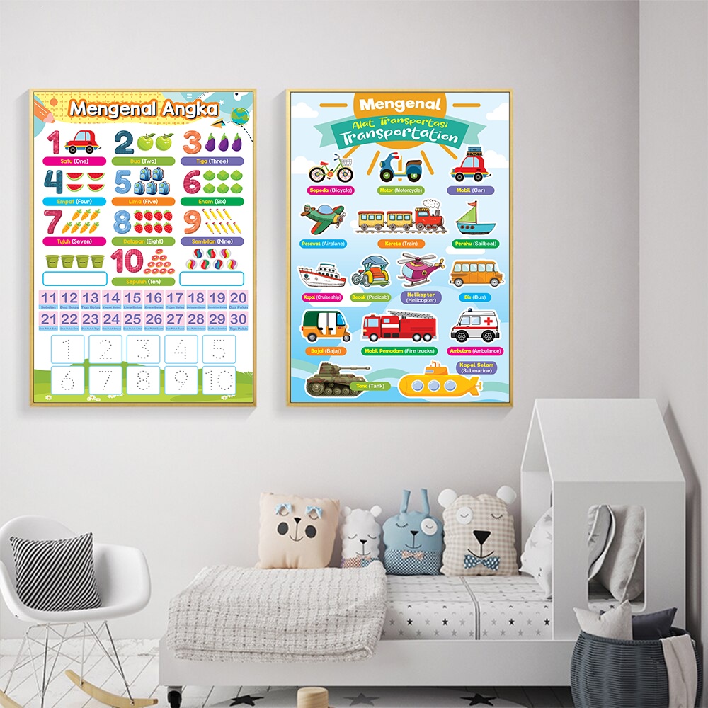 𝐁𝐈𝐒𝐀 𝐂𝐎𝐃 POSTER EDUKASI ANAK / POSTER DINDING / POSTER MAINAN BELAJAR ANAK USIA BALITA BATITA HIJAIYAH TRANSPORTASI ANGKA HURUF ALFABET / FLASHCARD BELAJAR MEMBACA