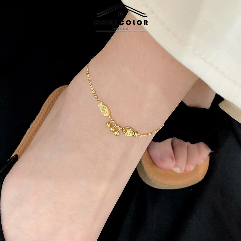 COD❤️Anklet Emas 18K Wanita Titanium Steel Fairy Sederhana Tidak Memudar Rantai Tipis- cl