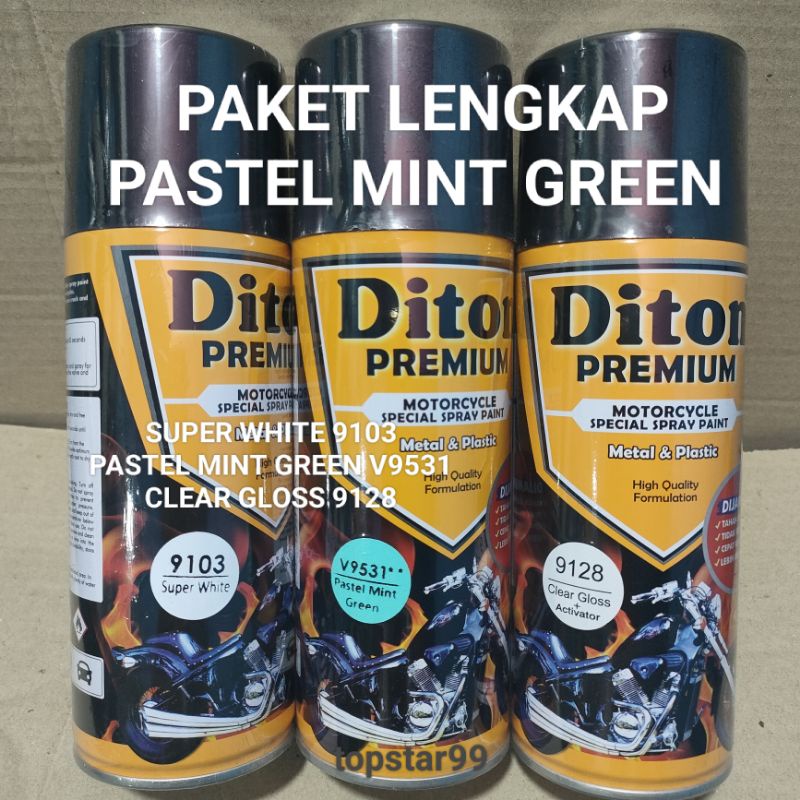 Pilok Cat Diton Premium Paket Lengkap 3 Kaleng Pastel Mint Green Hijau Mint V9531 Super White 9103 Clear Gloss 9128 400cc Pilok Paketan Cat Semprot Special Spray Paint